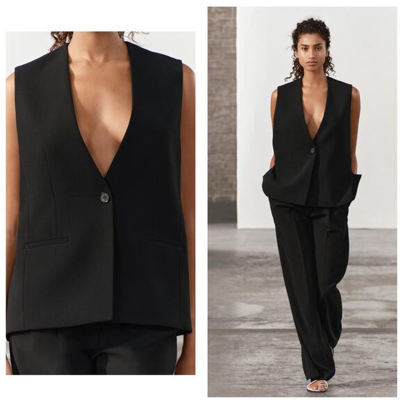 Zara Jackets & Blazers - NWT Zara Collection Waistcoat With Vents Black Vest Size XL Oversized Classic